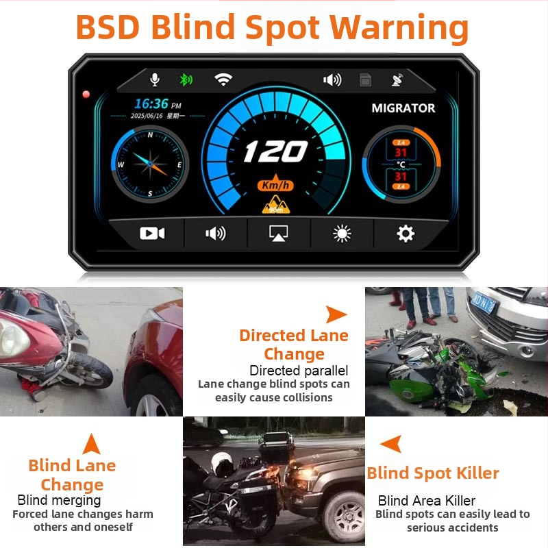 Motorkerékpár videóregisztrátor CarPlay kijelzővetítéssel, 6,1 hüvelykes, BSD holttér-monitorozás, gumiabroncsnyomás-érzékelés, vízálló