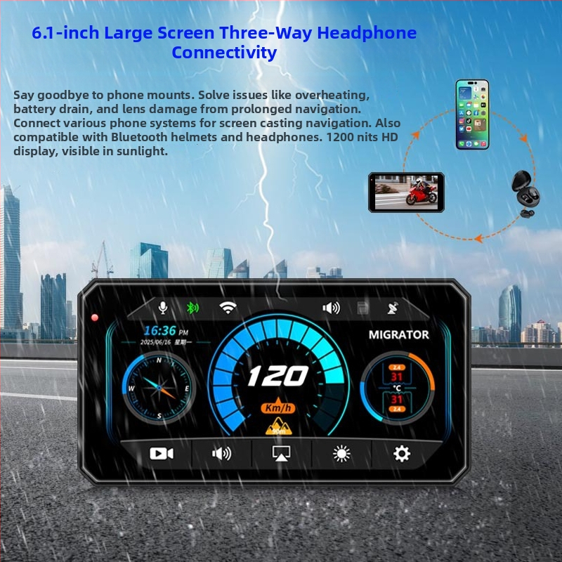 Motorkerékpár videóregisztrátor CarPlay kijelzővetítéssel, 6,1 hüvelykes, BSD holttér-monitorozás, gumiabroncsnyomás-érzékelés, vízálló