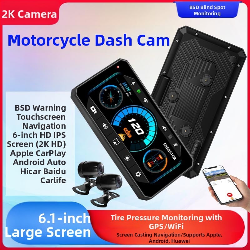 Motorkerékpár videóregisztrátor CarPlay kijelzővetítéssel, 6,1 hüvelykes, BSD holttér-monitorozás, gumiabroncsnyomás-érzékelés, vízálló