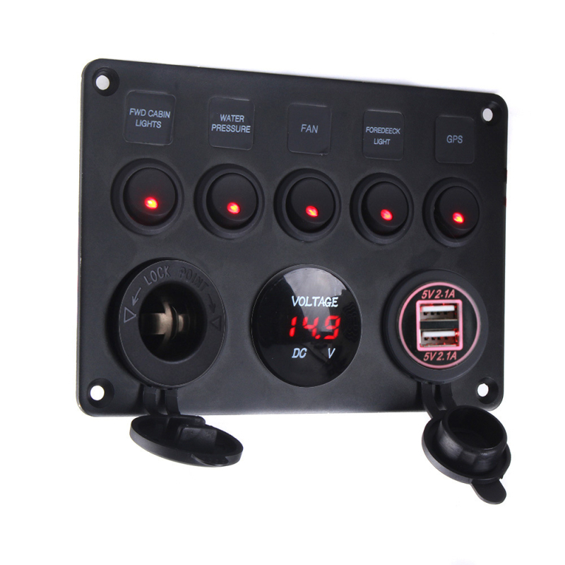 Yomi ZR0080332 Voltmetar s prekidačem od 5 pozicija, USB 4.2A, prikaz napona, za automobile, motocikle i brodove, 12–24V, aluminij + plastika, težina 500 g