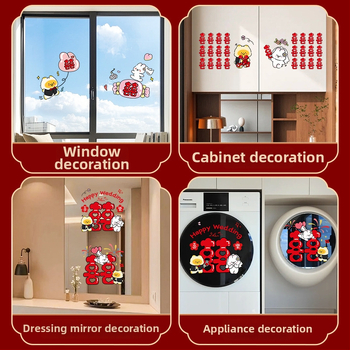 Svadobné statické nálepky na okná, sklo a zrkadlá s motívom Dvojnásobné šťastie – PVC, lepiacou páskou na montáž, svadobná výzdoba