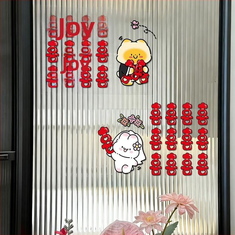 Svadobné statické nálepky na okná, sklo a zrkadlá s motívom Dvojnásobné šťastie – PVC, lepiacou páskou na montáž, svadobná výzdoba