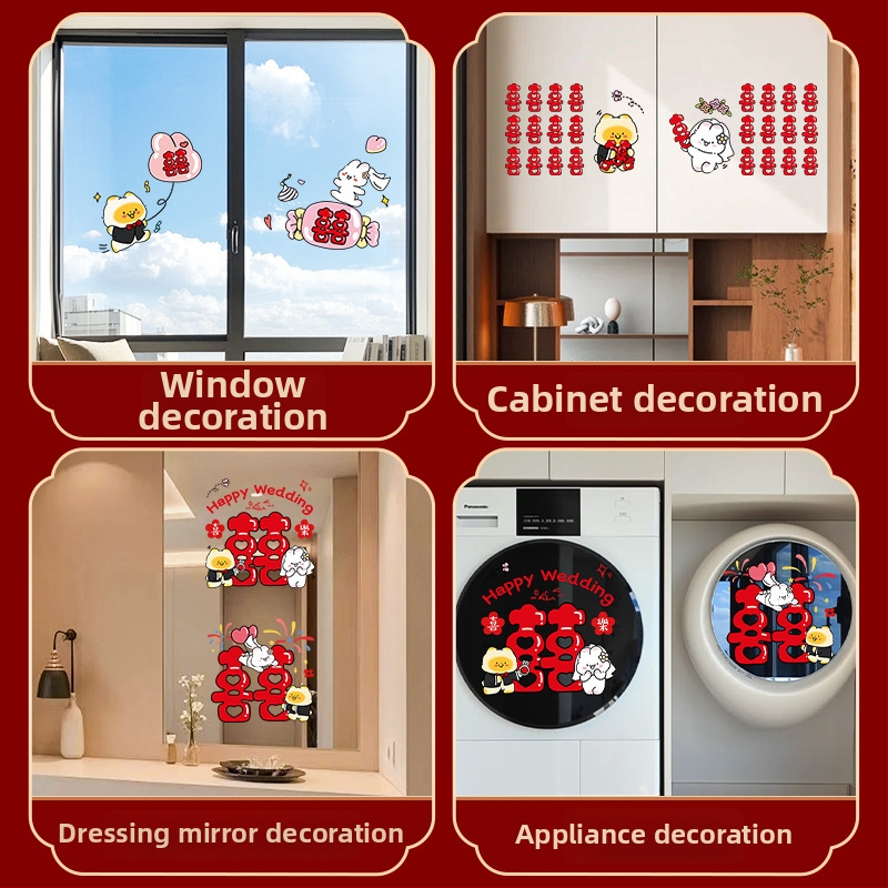 Svadobné statické nálepky na okná, sklo a zrkadlá s motívom Dvojnásobné šťastie – PVC, lepiacou páskou na montáž, svadobná výzdoba