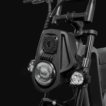 Juru Kd-01 far LED frontal pentru biciclete electrice și motociclete off-road – difuzor Bluetooth, corn, lumini de zi, fascicule joase și înalte; 36V/0.33A, 48V/0.25A, IPx4, ABS+PC+aliaj de aluminiu