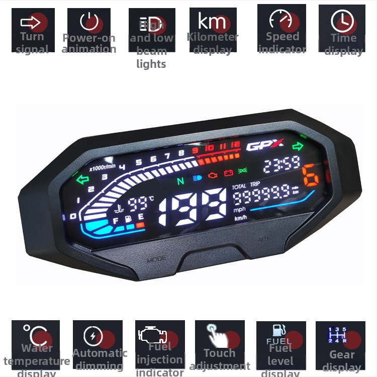 KAWAZONO GR200 cluster de instrumente pentru motocicletă cu afișaj LED HD LCD pentru GPX DACOR SA2 – ABS/PMMA/PP