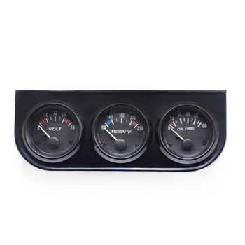 52 mm trodijelni mjerni skup za automobil: voltmetar, mjerač temperature vode, mjerač tlaka ulja, 12V crni okvir s bijelim brojčanikom