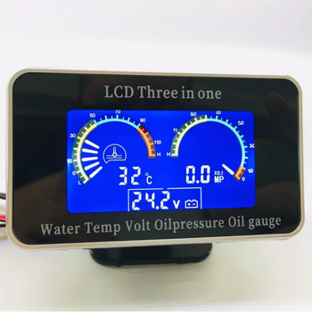 LCD 3-u-1 mjerač za temperaturu vode, napon i tlak ulja za automobile, kamione, građevinska i poljoprivredna vozila