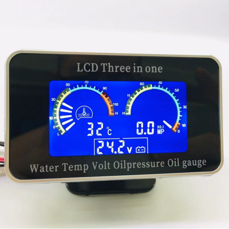 LCD 3-u-1 mjerač za temperaturu vode, napon i tlak ulja za automobile, kamione, građevinska i poljoprivredna vozila
