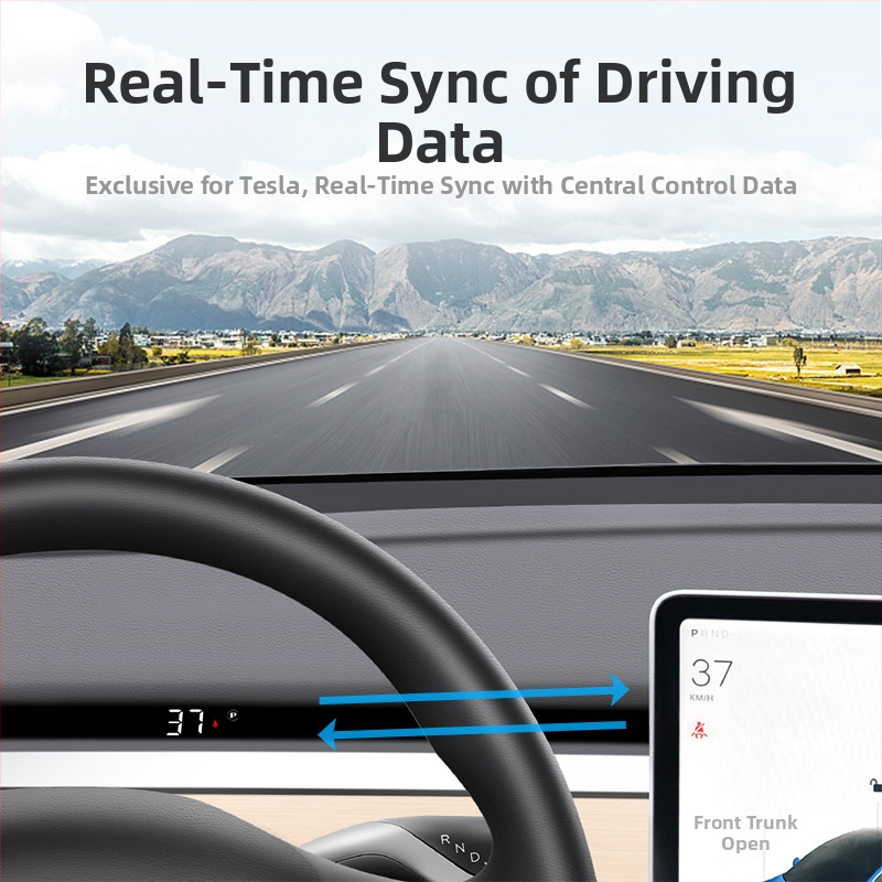 HUD palubný displej T5, HD rozlíšenie, napájanie cez OBD, kompatibilné s Model 3 a Model Y