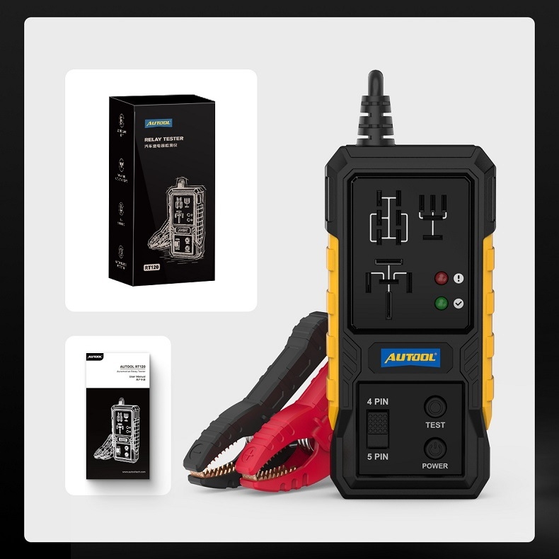 AUTOOL RT120 autórelé teszter 4- és 5-tűs relékhez, 12V