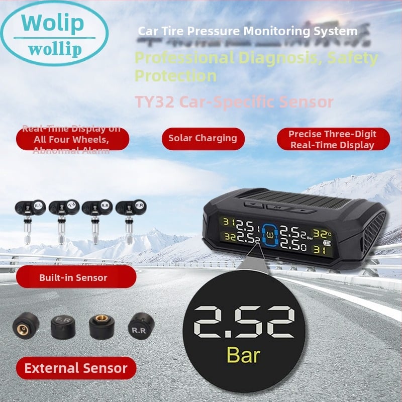 TPMS za 4 kotača s kolor LCD zaslonom, bežični digitalni mjerač tlaka u gumama, solarni, ugrađen