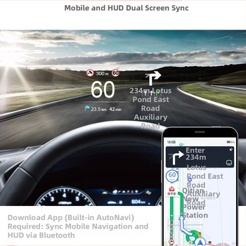 HUD palubný displej pre auto s detekciou porúch OBD, plávajúca projekcia obrazu, navigácia, vymazanie kódov — Model 985 — Napájanie batériou • Manuálne ovládanie • Vstupný signál: Iné