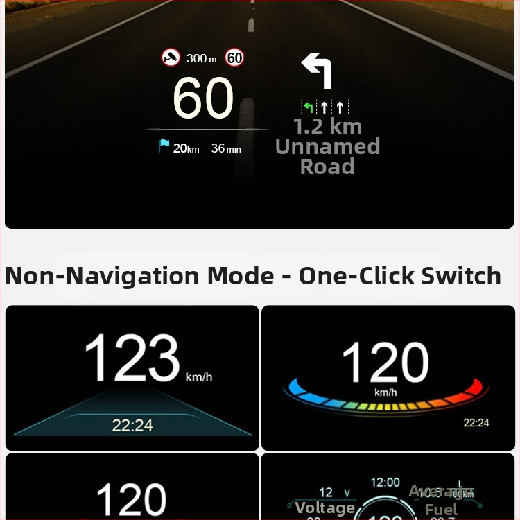 HUD palubný displej pre auto s detekciou porúch OBD, plávajúca projekcia obrazu, navigácia, vymazanie kódov — Model 985 — Napájanie batériou • Manuálne ovládanie • Vstupný signál: Iné