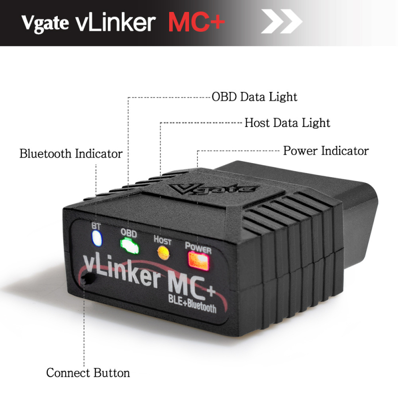 vLinker MC+ BLE 4.0 automobilni dijagnostički alat za sustav motora, 12V napajanje, verzija V2.2, kompatibilan s Android i iOS