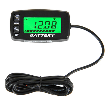 BI008 motorker voltmérő, 12-48V, univerzális több akkumulátorhoz, LCD zöld háttérvilágítással, mérési pontosság 0,01V, négyzetes ház