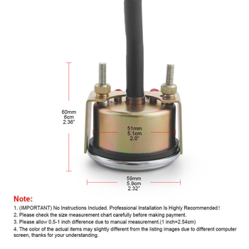 Μετρητής θερμοκρασίας νερού αυτοκινήτου με συναγερμό, 2 ίντσες (52 mm), μοντέλο 10702044, εύρος 60–120 °C (130–250 °F), 12V, μέταλλο