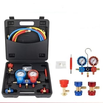 Set manometra za automobilsku klimu - digitalni mjerač tlaka s dvostrukim rasponom 0-35bar/0-500psi i 0-55bar/0-800psi, kompatibilan s R-134a, kućište od aluminijskog legura, okvir od mesinga