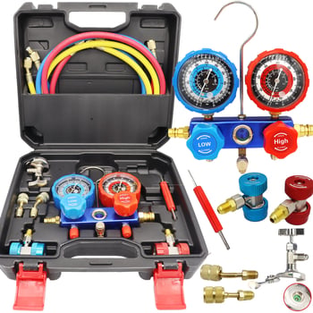 Set manometra za automobilsku klimu - digitalni mjerač tlaka s dvostrukim rasponom 0-35bar/0-500psi i 0-55bar/0-800psi, kompatibilan s R-134a, kućište od aluminijskog legura, okvir od mesinga