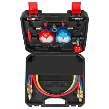 Set manometra za automobilsku klimu - digitalni mjerač tlaka s dvostrukim rasponom 0-35bar/0-500psi i 0-55bar/0-800psi, kompatibilan s R-134a, kućište od aluminijskog legura, okvir od mesinga