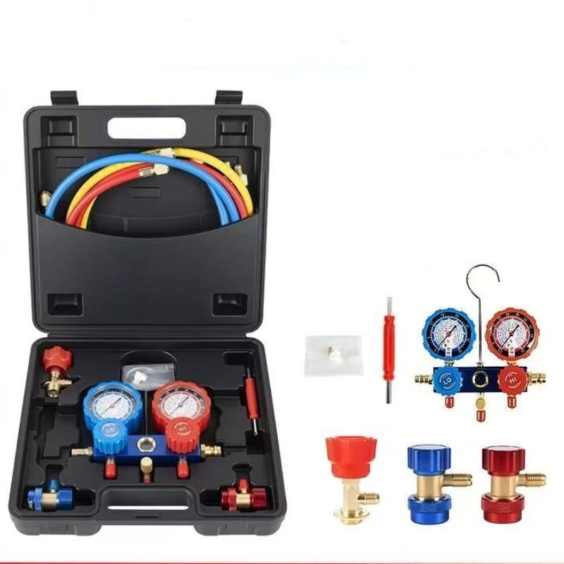 Set manometra za automobilsku klimu - digitalni mjerač tlaka s dvostrukim rasponom 0-35bar/0-500psi i 0-55bar/0-800psi, kompatibilan s R-134a, kućište od aluminijskog legura, okvir od mesinga