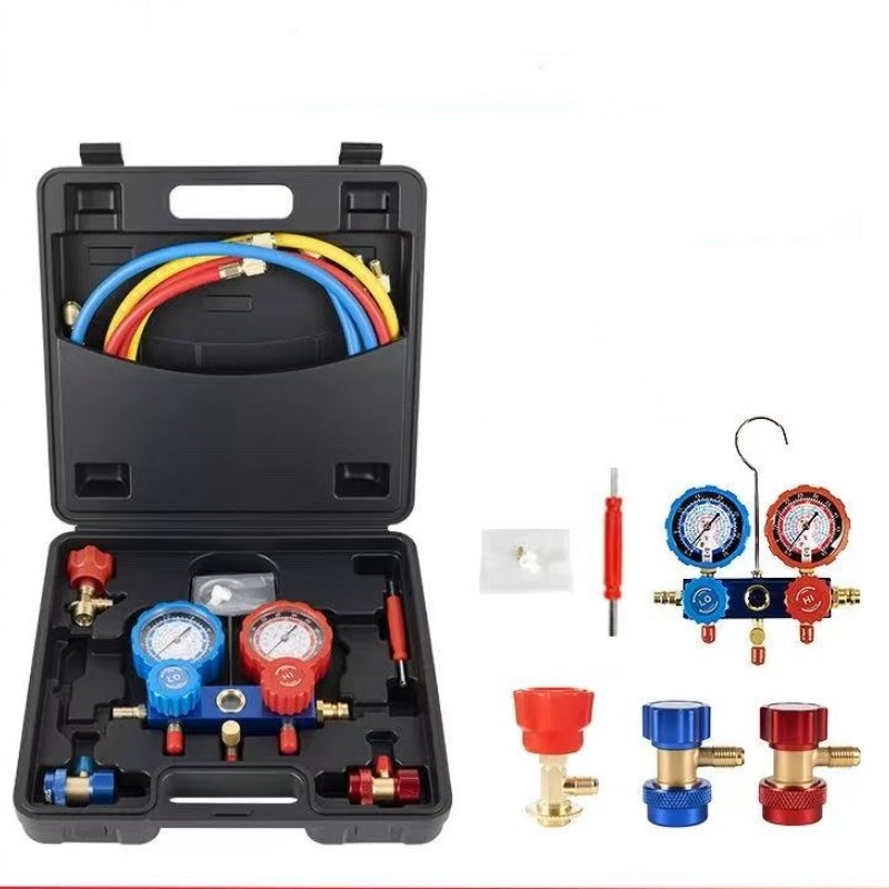 Set manometra za automobilsku klimu - digitalni mjerač tlaka s dvostrukim rasponom 0-35bar/0-500psi i 0-55bar/0-800psi, kompatibilan s R-134a, kućište od aluminijskog legura, okvir od mesinga