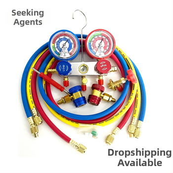 Set de manometre pentru climatizarea auto cu vid pentru R134a — precizie 1,5 clase, conexiune filetată, game: joasă -0,21 la 2,4; înaltă -0,21 la 3,45; model YS-90 corp din aluminiu