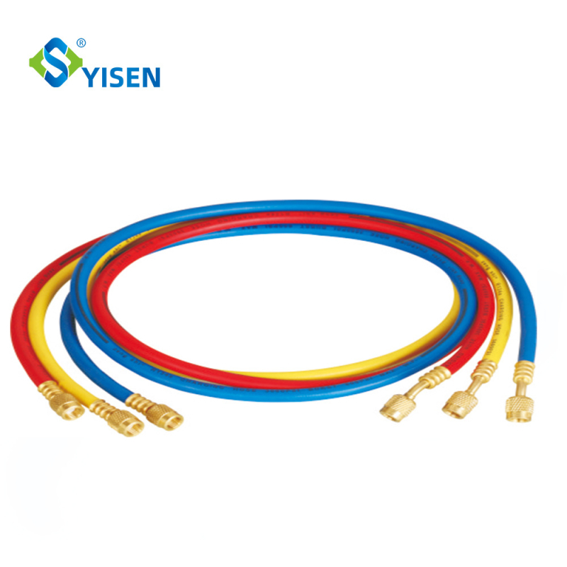 Set de manometre pentru climatizarea auto cu vid pentru R134a — precizie 1,5 clase, conexiune filetată, game: joasă -0,21 la 2,4; înaltă -0,21 la 3,45; model YS-90 corp din aluminiu