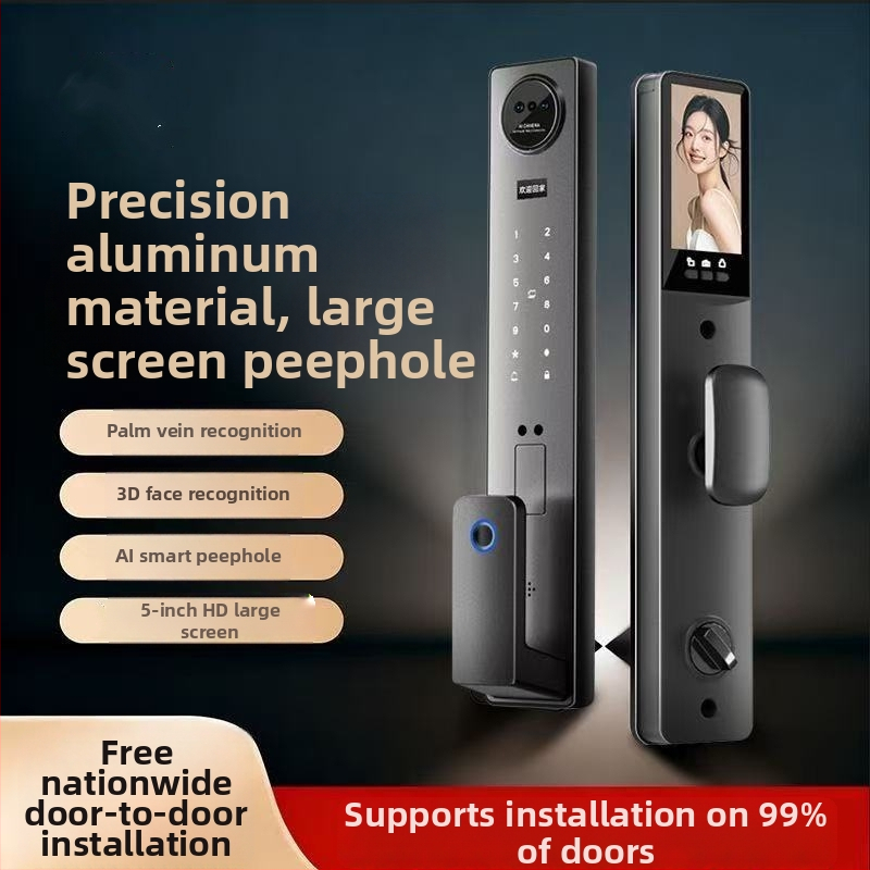 3D arcfelismeréssel működő intelligens ajtózár, tenyérvén biometria, 40 ujjlenyomat tárolás, jelszavas nyitás, interkom