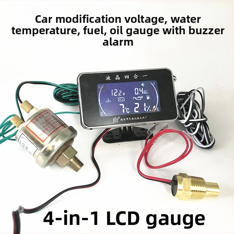 LCD merací prístroj 4 v 1: tlak oleja, napätie, teplota vody a hladina oleja, univerzálny 12V-24V pre autá a nákladné vozidlá