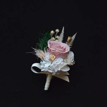 Set butoniere de nuntă și corsaj la încheietură — flori conservate, oțel inoxidabil, cutie cadou