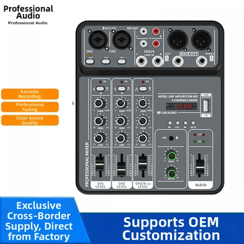 Phonomones 4-kanálový USB mixér na nahrávanie a živé vysielanie — kompaktný pre domáce karaoke, stretnutia a pódium; hmotnosť 0,55 kg; napájanie 5V; súčasťou USB-C dátový kábel a manuál