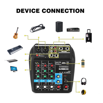 Μίκσερ 4 καναλιών με κάρτα ήχου и τροφοδοτικό για καραόκε και ζωντανές παραστάσεις, ενσωματωμένος επεξεργαστής ρεβέρμπ