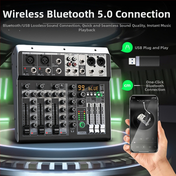 ZXI 4-kanálový Bluetooth USB mini mixér s integrovanou zvukovou kartou pre pódium a živé vysielanie