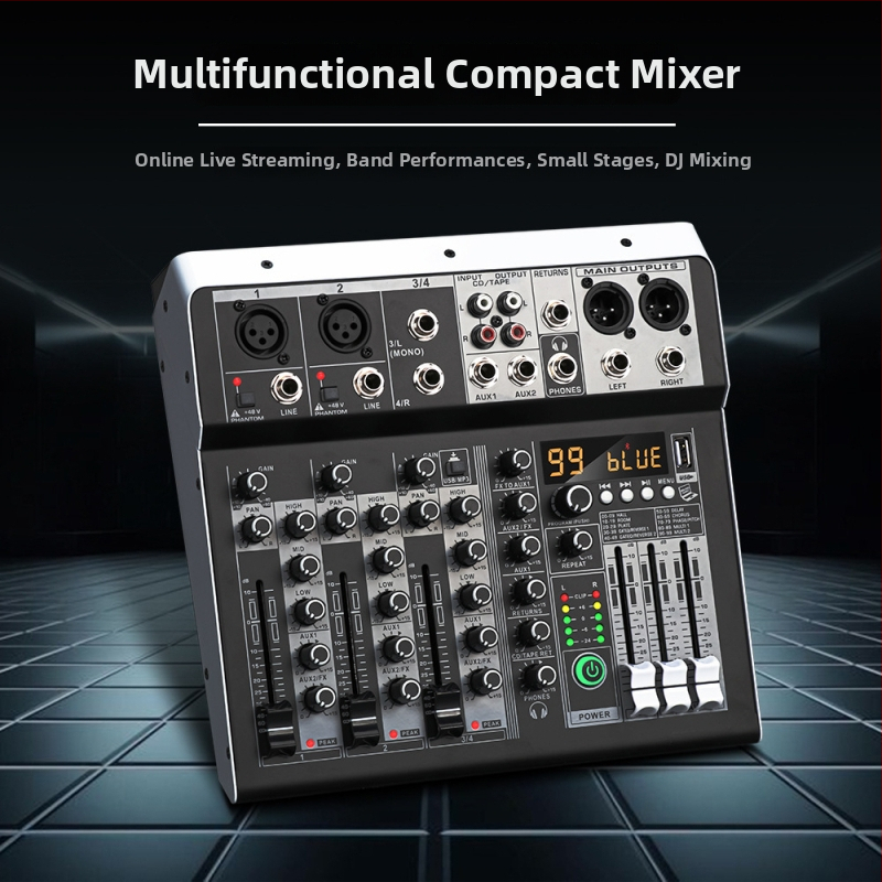 ZXI 4-kanálový Bluetooth USB mini mixér s integrovanou zvukovou kartou pre pódium a živé vysielanie