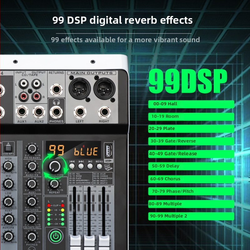 ZXI 4-kanálový Bluetooth USB mini mixér s integrovanou zvukovou kartou pre pódium a živé vysielanie