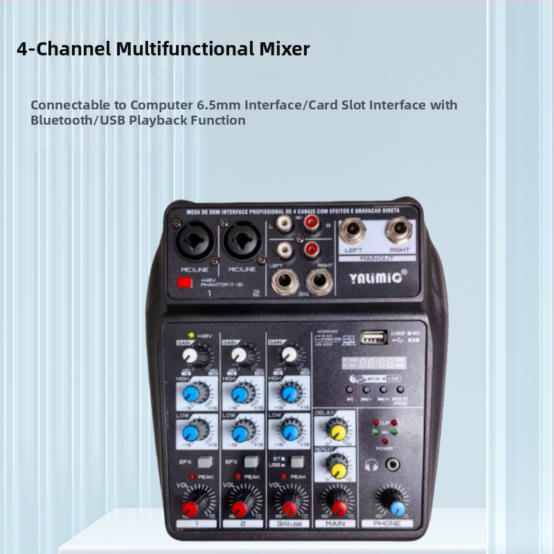 Yalimic 4-kanálový USB Bluetooth zvukový mixér pre počítačové nahrávanie a živé vysielanie