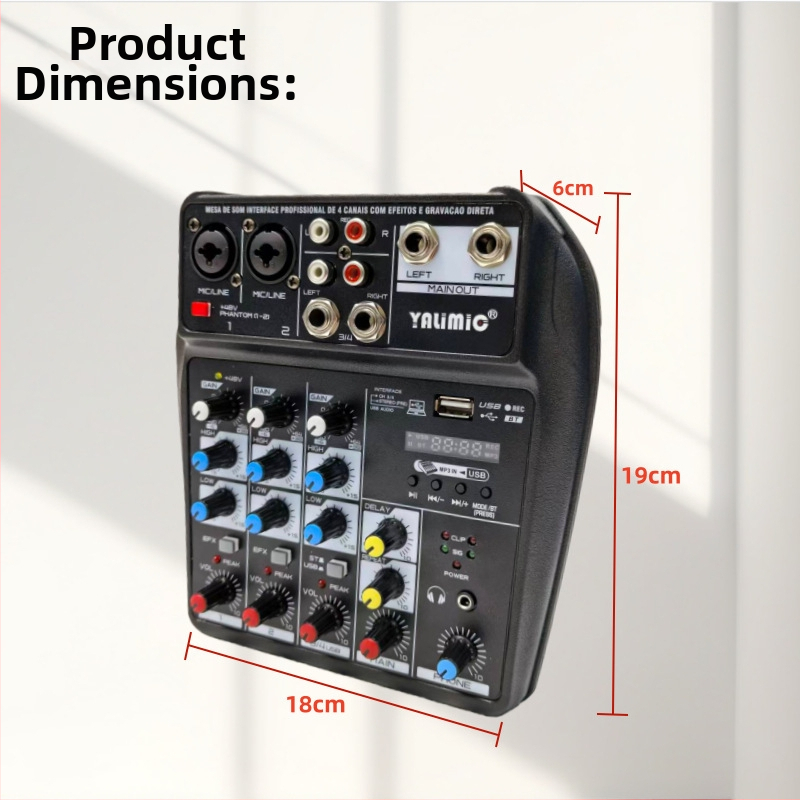 Yalimic 4-kanálový USB Bluetooth zvukový mixér pre počítačové nahrávanie a živé vysielanie