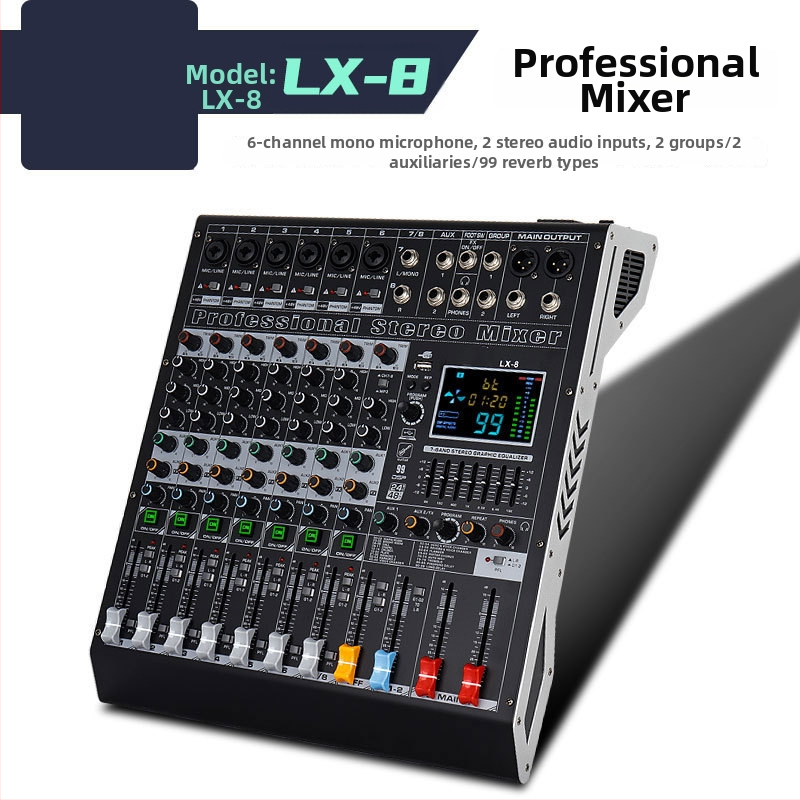 VRF LX8 profesionálny zvukový mixér s 8/12-kanálovým DSP efektom, USB a Bluetooth