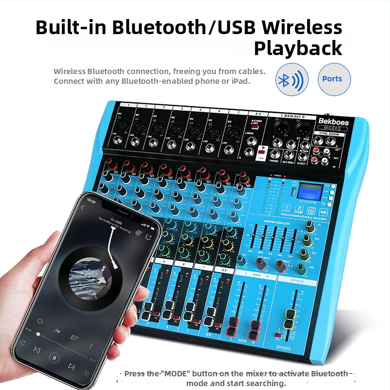 Profesionálny 7-kanálový kompaktný mixér s phantom power, USB a Bluetooth