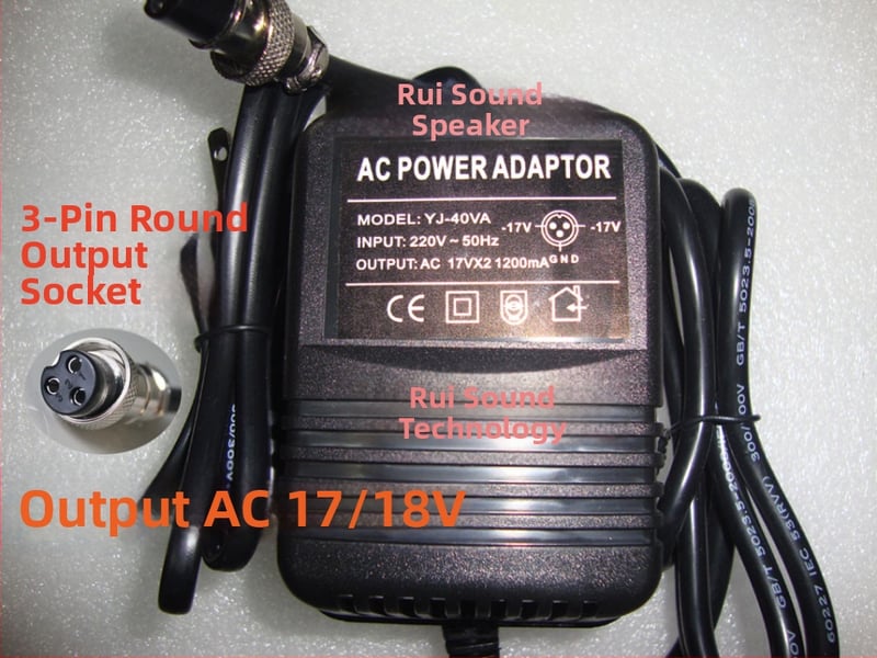 Miešací pult – externý napájací transformátor, adaptér 17–18V, 3-pinzový kruhový port, 42W, model 338, Sharp Sound