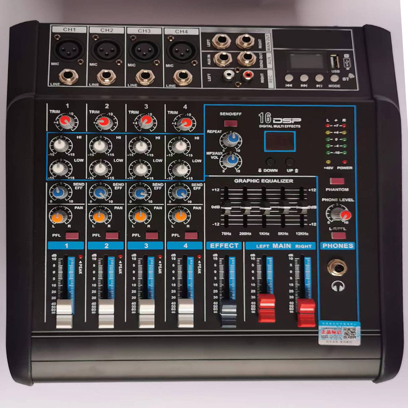 Μίξερ ήχου USB Bluetooth DSP για γάμους, all-in-one με 4 κανάλια και ενισχυτή 500W