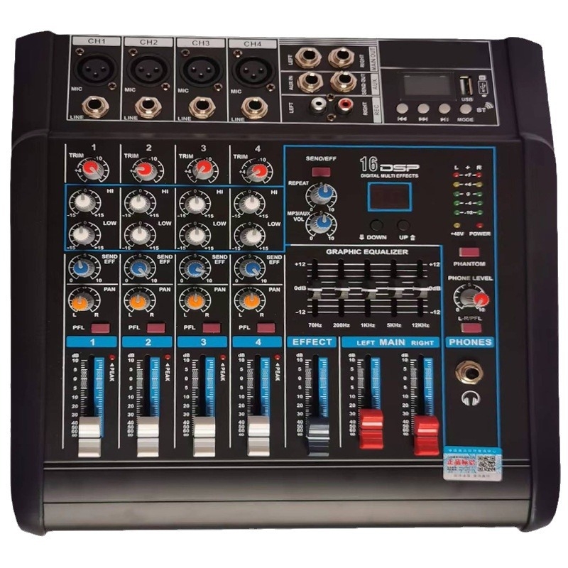 Μίξερ ήχου USB Bluetooth DSP για γάμους, all-in-one με 4 κανάλια και ενισχυτή 500W