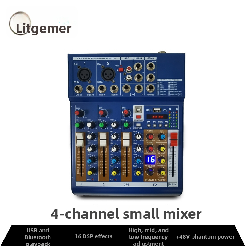 F4Pro DJ mixážna konzola s USB zvukovou kartou a Bluetooth pre domáce použitie na počítači