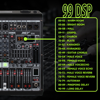 Професионален 8-канален аудио миксер с реверберация, 7-полосов еквалайзер, USB и Bluetooth за сцена