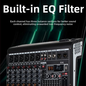 Profesionálny 8-kanálový mixážny pult s reverbom, 7-pásmový EQ, USB a Bluetooth pre pódium