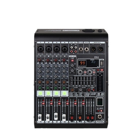 Професионален 8-канален аудио миксер с реверберация, 7-полосов еквалайзер, USB и Bluetooth за сцена