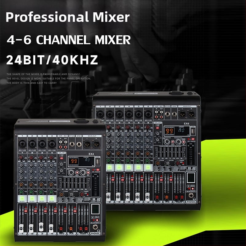 Profesionálny 8-kanálový mixážny pult s reverbom, 7-pásmový EQ, USB a Bluetooth pre pódium