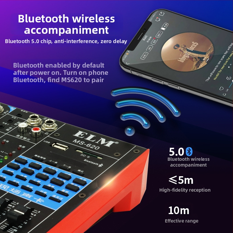 MS-620 professzionális USB audió-mixer kártya — USB interfész, Mikrofon bemenet, Elülső vonali kimenet, Kétcsatornás
