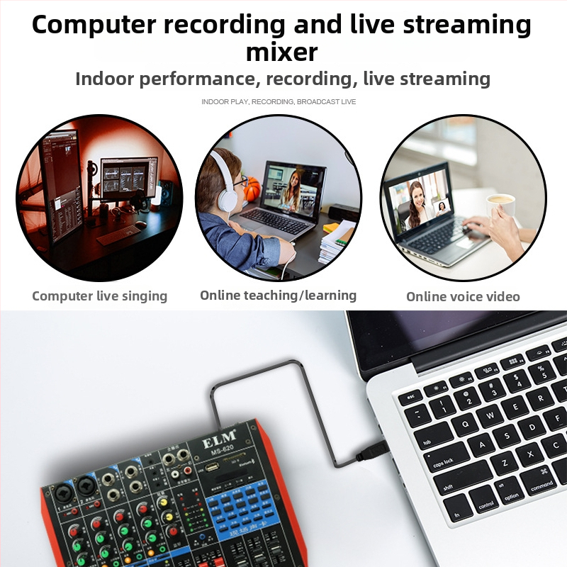 MS-620 professzionális USB audió-mixer kártya — USB interfész, Mikrofon bemenet, Elülső vonali kimenet, Kétcsatornás