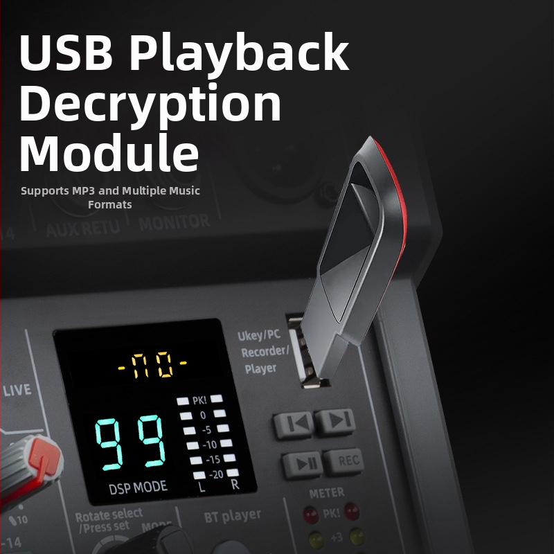 4-kanálový karaoke mixér s integrovaným Bluetooth a efektom reverbu, JXSOU UM33 pre domáce nahrávanie a živé vysielanie